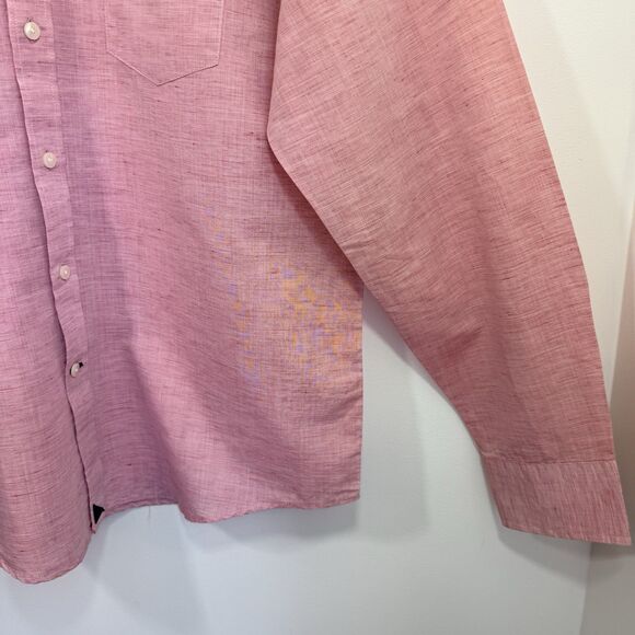 UNTUCKit Solid Pink Slubby COTTON LINEN Blend Button Down Collar Casual Shirt L - Picture 5 of 8